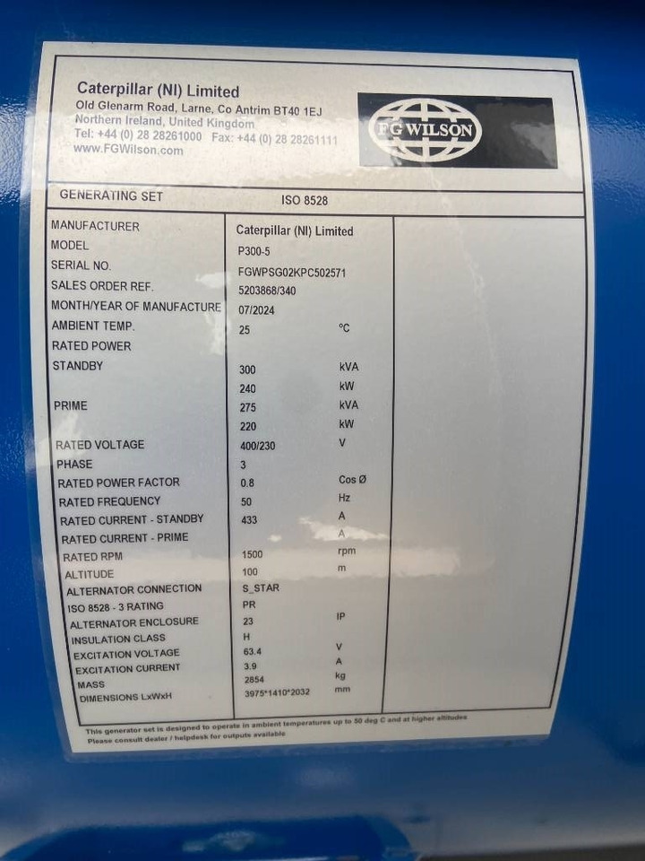 FG Wilson P300-5 - 300 kVA Genset - DPX-16015 - Elektroģenerators: foto 4 FG Wilson P300-5 - 300 kVA Genset - DPX-16015 - Elektroģenerators: foto 4