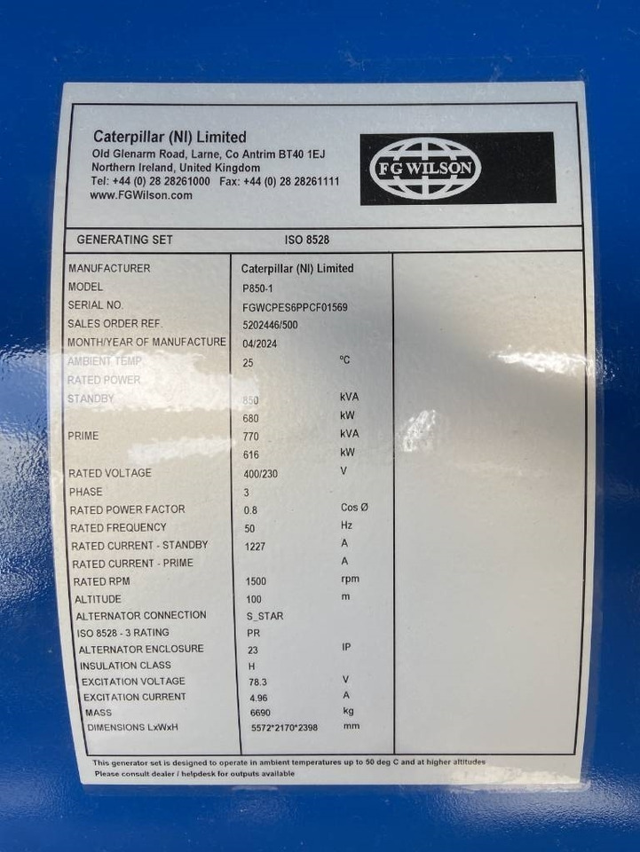 FG Wilson P850-1 - 850 kVA Genset - DPX-16024 - Elektroģenerators: foto 4 FG Wilson P850-1 - 850 kVA Genset - DPX-16024 - Elektroģenerators: foto 4