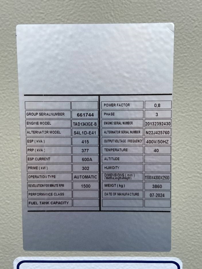 Volvo TAD1343GE-B - 415 kVA Generator - DPX-18879 - Elektroģenerators: foto 4 Volvo TAD1343GE-B - 415 kVA Generator - DPX-18879 - Elektroģenerators: foto 4