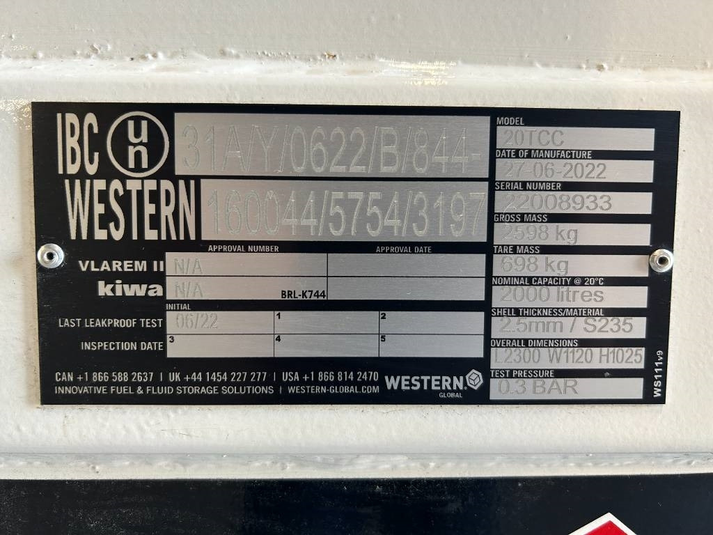 Western Global 20TCC - 2.000 Liter Diesel Tank - DPX-25083 - Uzglabāšanas tvertne: foto 4 Western Global 20TCC - 2.000 Liter Diesel Tank - DPX-25083 - Uzglabāšanas tvertne: foto 4