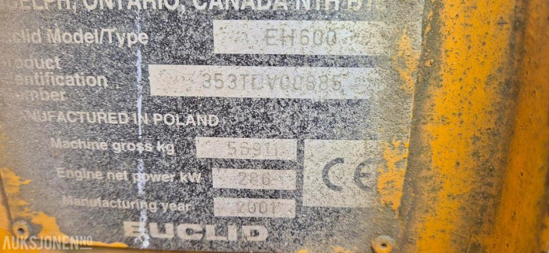 2001 EUCLID EH 600 - DUMPER - 20115 TIMER. - Bezceļu pašizgāzējs: foto 5 2001 EUCLID EH 600 - DUMPER - 20115 TIMER. - Bezceļu pašizgāzējs: foto 5
