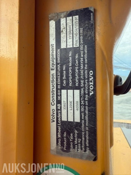 2005 Volvo L220E HJULLASTER - 15364 Timer - Riteņu iekrāvējs: foto 5 2005 Volvo L220E HJULLASTER - 15364 Timer - Riteņu iekrāvējs: foto 5