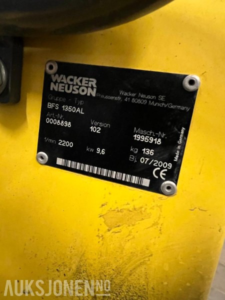 2009 Wacker Neuson BFS 1350AL - Asfalt og betongsag. - Celtniecības maisītājs: foto 5 2009 Wacker Neuson BFS 1350AL - Asfalt og betongsag. - Celtniecības maisītājs: foto 5