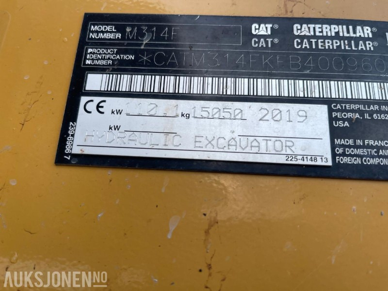 Ekskavators 2019 Cat M314F Hjulgraver, 4840 timer, Tiltrotator, S60, maskinstyring, sertifisert til Juli 2026: foto 17