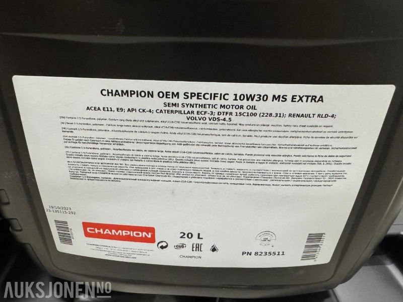 1000 liter Olje - Champion OEM Specific 10W30 MS Extra - Papildaprīkojums - Celtniecības tehnika: foto 4 1000 liter Olje - Champion OEM Specific 10W30 MS Extra - Papildaprīkojums - Celtniecības tehnika: foto 4