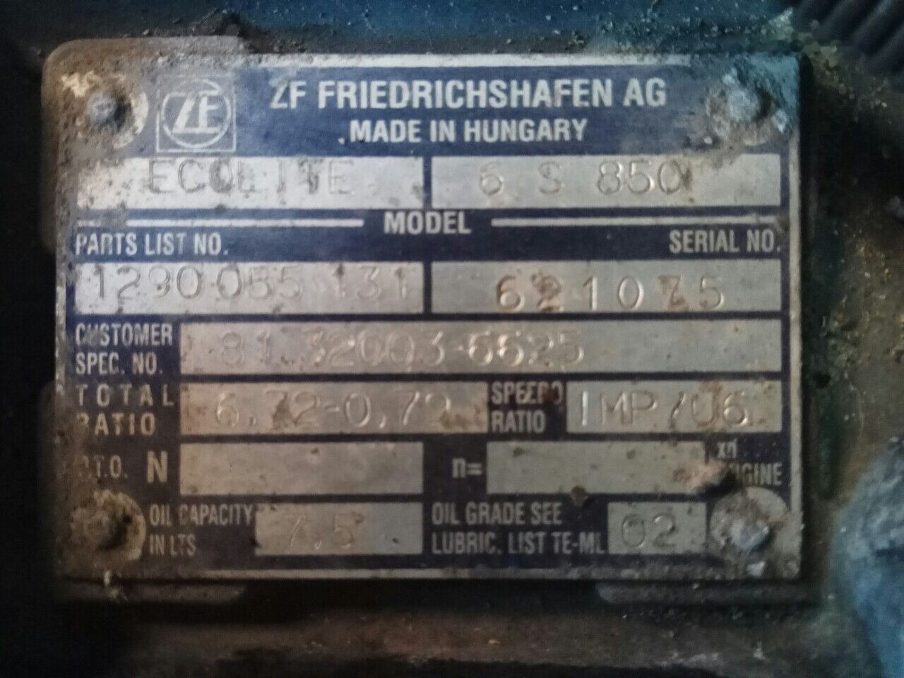 ZF 6s850 81.32003-6625 MAN L2000 TGL - Pārnesumkārba - Kravas automašīna: foto 1 ZF 6s850 81.32003-6625 MAN L2000 TGL - Pārnesumkārba - Kravas automašīna: foto 1