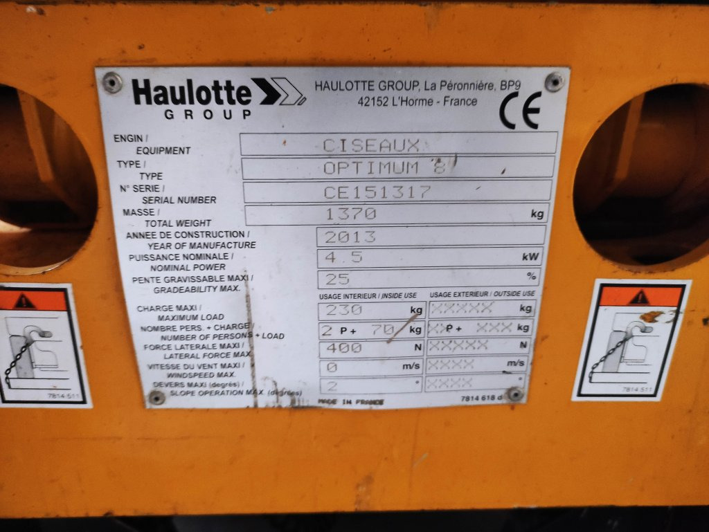 Haulotte OPTIMUM8 - Šķērveida pacēlājs: foto 5 Haulotte OPTIMUM8 - Šķērveida pacēlājs: foto 5