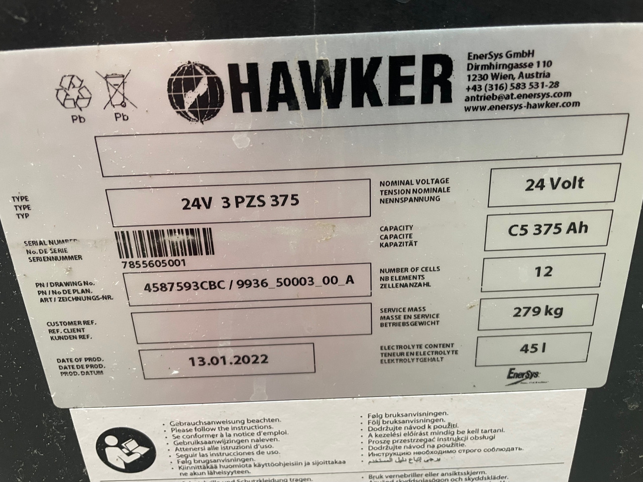 Hawker 24 Volt I 3 PZS 375 - Akumulators - Iekraušanas tehnika: foto 2 Hawker 24 Volt I 3 PZS 375 - Akumulators - Iekraušanas tehnika: foto 2