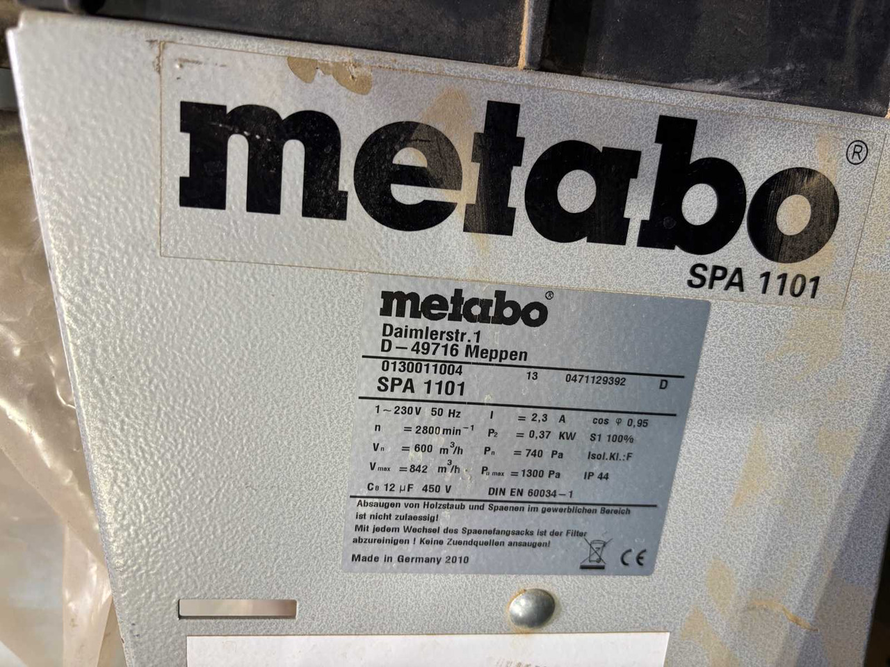 Dust vacuum cleaner Metabo Spa 1101 - Industriālais putekļu sūcējs: foto 5 Dust vacuum cleaner Metabo Spa 1101 - Industriālais putekļu sūcējs: foto 5