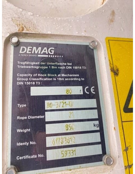 Terex Demag 80t hook block 3-sheaves, 21mm - Celtnis-manipulators - Celtniecības tehnika: foto 5 Terex Demag 80t hook block 3-sheaves, 21mm - Celtnis-manipulators - Celtniecības tehnika: foto 5