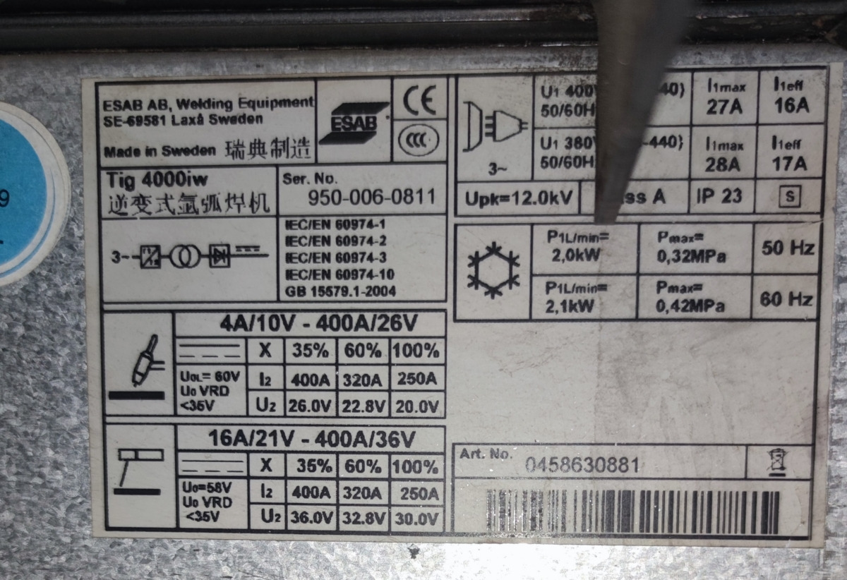 ESAB AB Tig 400iw - Metināšanas iekārtas: foto 4 ESAB AB Tig 400iw - Metināšanas iekārtas: foto 4
