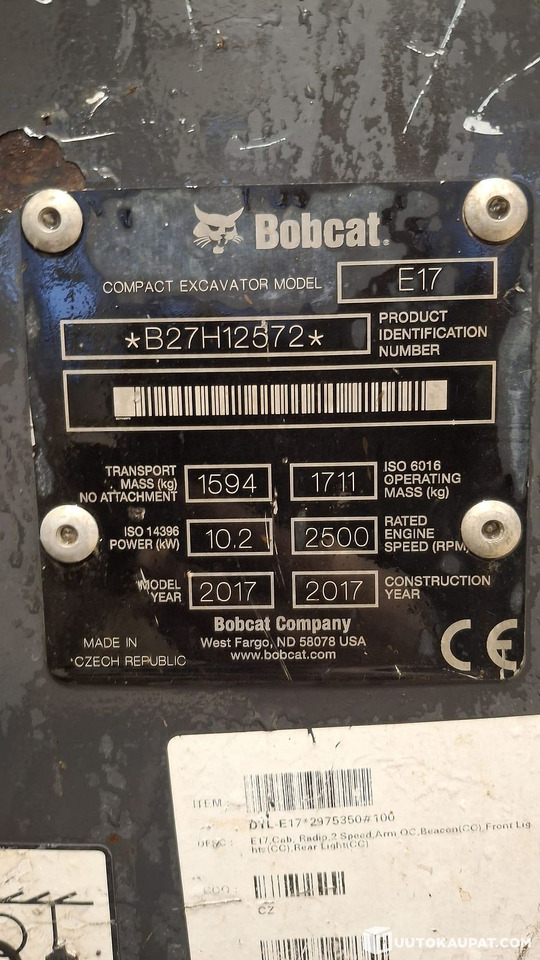 Bobcat E17 excavator, 2017 model, 1,997 h, Espoo - Mini-ekskavators: foto 2 Bobcat E17 excavator, 2017 model, 1,997 h, Espoo - Mini-ekskavators: foto 2
