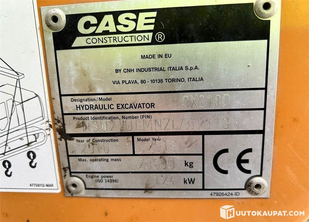 Case CX210D, 2016, 11,200 h Excavator, Lempäälä - Kāpurķēžu ekskavators: foto 5 Case CX210D, 2016, 11,200 h Excavator, Lempäälä - Kāpurķēžu ekskavators: foto 5