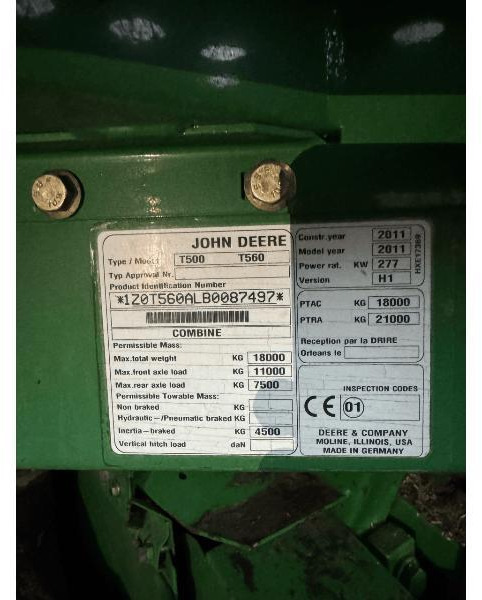 Labības kombains JOHN DEERE T560: foto 8