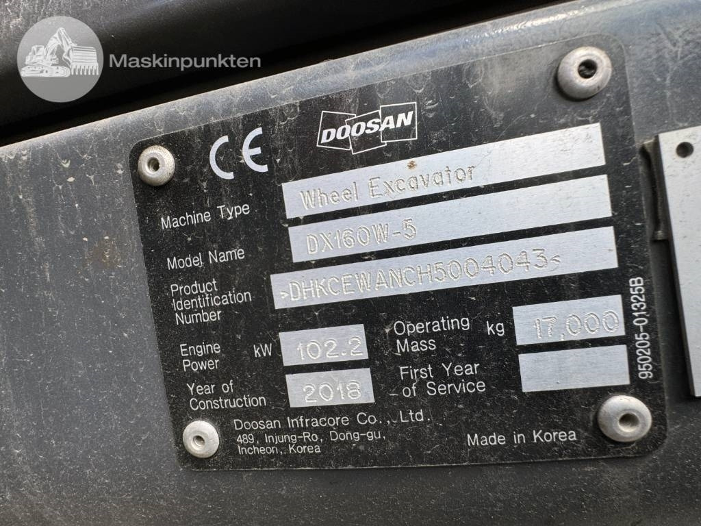 Riteņu ekskavators Doosan DX 160 W: foto 8