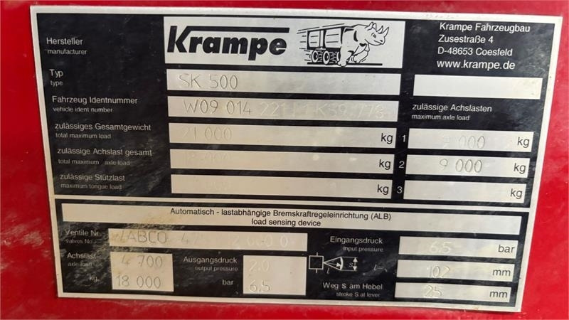Krampe SK 550 Entreprenørvogn med Hardox kasse SK 500 - Lauksaimniecības piekabe-pašizgāzējs: foto 5 Krampe SK 550 Entreprenørvogn med Hardox kasse SK 500 - Lauksaimniecības piekabe-pašizgāzējs: foto 5