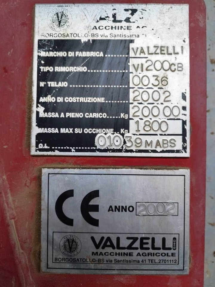 Valzelli 200 cb - Lauksaimniecības piekabe: foto 5 Valzelli 200 cb - Lauksaimniecības piekabe: foto 5
