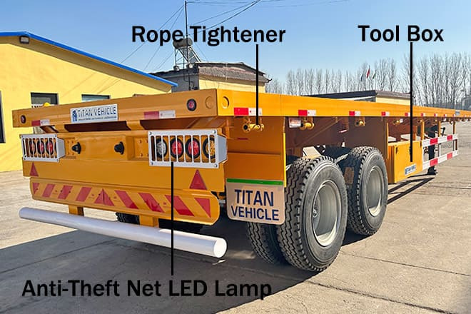 TITAN 2 Axle 40 Ft Flatbed Trailer for Sale in Uganda - Bortu puspiekabe/ Platforma: foto 5 TITAN 2 Axle 40 Ft Flatbed Trailer for Sale in Uganda - Bortu puspiekabe/ Platforma: foto 5