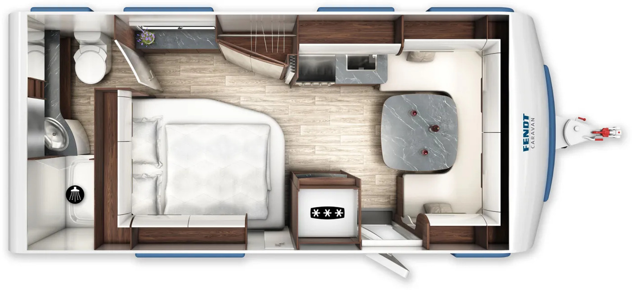 Wohnwagen Fendt Diamant 560 FD Modell 2026 - Dzīvojamais treileris: foto 2 Wohnwagen Fendt Diamant 560 FD Modell 2026 - Dzīvojamais treileris: foto 2