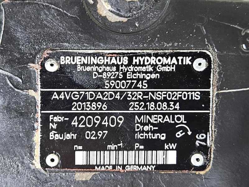 Brueninghaus Hydromatik A4VG71DA2D4/32R-Drive pump/Fahrpumpe - Hidraulika - Celtniecības tehnika: foto 4 Brueninghaus Hydromatik A4VG71DA2D4/32R-Drive pump/Fahrpumpe - Hidraulika - Celtniecības tehnika: foto 4