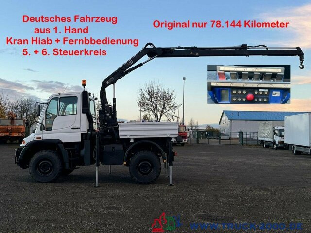 Unimog U 300 4x4 mit Kran Nur 78.144 KM zGG.7.490Kg. - Automašīna ar kravas platformu: foto 1 Unimog U 300 4x4 mit Kran Nur 78.144 KM zGG.7.490Kg. - Automašīna ar kravas platformu: foto 1