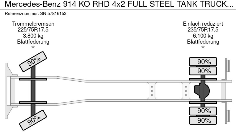 Autocisterna Mercedes-Benz 914 KO RHD 4x2 FULL STEEL TANK TRUCK (6-CILINDER ENGINE / MANUAL GEARBOX / FULL STEEL SUSPENSION): foto 11