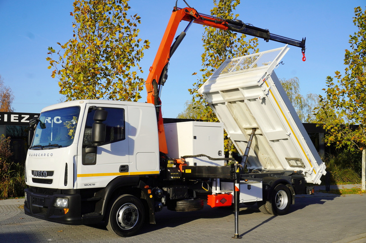IVECO Eurocargo 120E18 Crane Palfinger / 3-way tipper / sleeper cab - Bortu kravas automašīna/ Platforma, Kravas auto ar manipulatoru: foto 1 IVECO Eurocargo 120E18 Crane Palfinger / 3-way tipper / sleeper cab - Bortu kravas automašīna/ Platforma, Kravas auto ar manipulatoru: foto 1