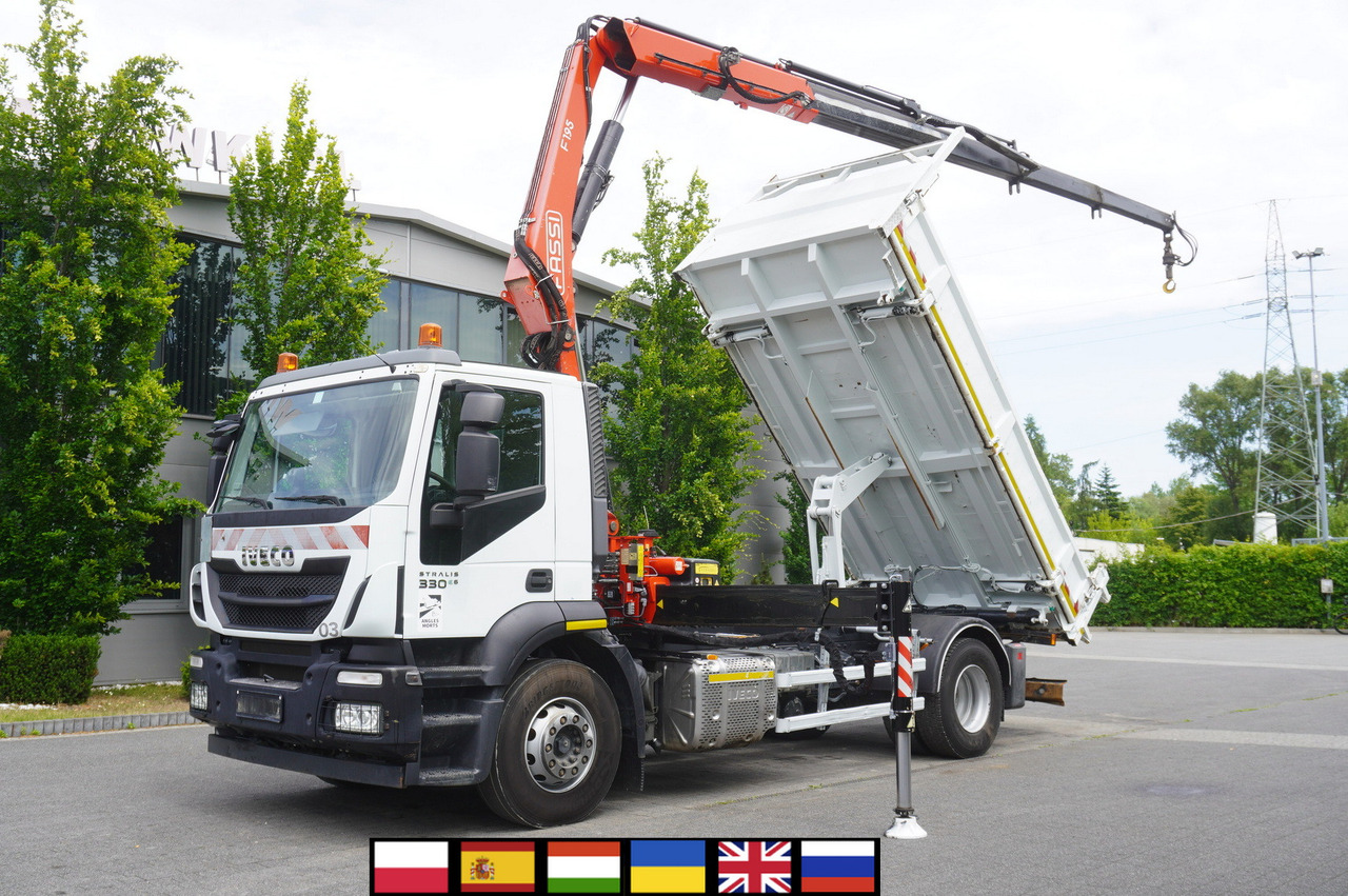 IVECO STRALIS 330 E6 / FASSI 195A 8.5 T / 3-side tipper - Kravas automašīna pašizgāzējs, Kravas auto ar manipulatoru: foto 1 IVECO STRALIS 330 E6 / FASSI 195A 8.5 T / 3-side tipper - Kravas automašīna pašizgāzējs, Kravas auto ar manipulatoru: foto 1