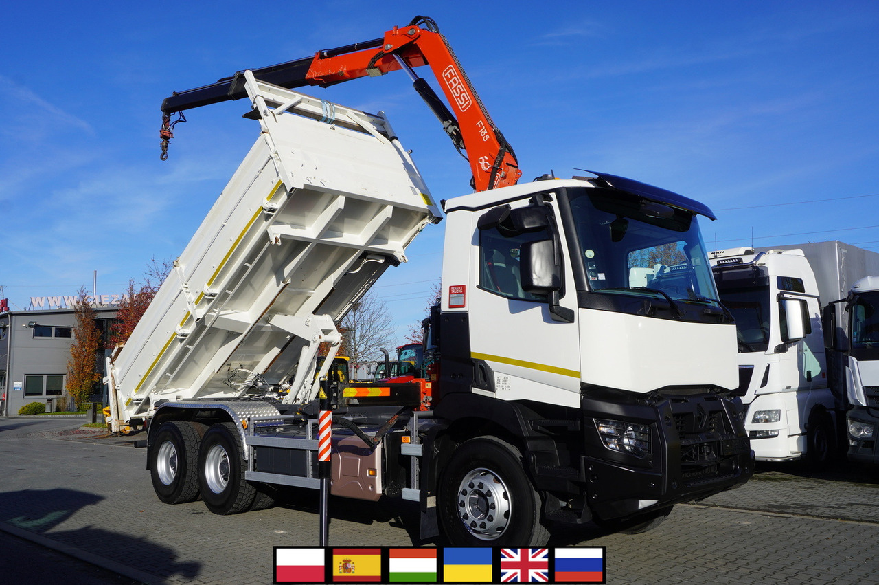 RENAULT C380 E6 6×4 / HDS Fassi F135 2700 MTH / Range 8 m / 5.6 t lifting capacity / 3-side tipper / Bortmatic - Kravas auto ar manipulatoru: foto 1 RENAULT C380 E6 6×4 / HDS Fassi F135 2700 MTH / Range 8 m / 5.6 t lifting capacity / 3-side tipper / Bortmatic - Kravas auto ar manipulatoru: foto 1