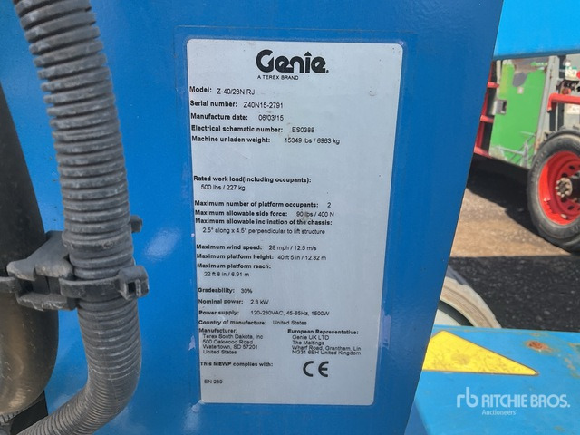 2015 Genie Z40/23NRJ Articulating Boom Lift - Izlices pacēlājs: foto 2 2015 Genie Z40/23NRJ Articulating Boom Lift - Izlices pacēlājs: foto 2