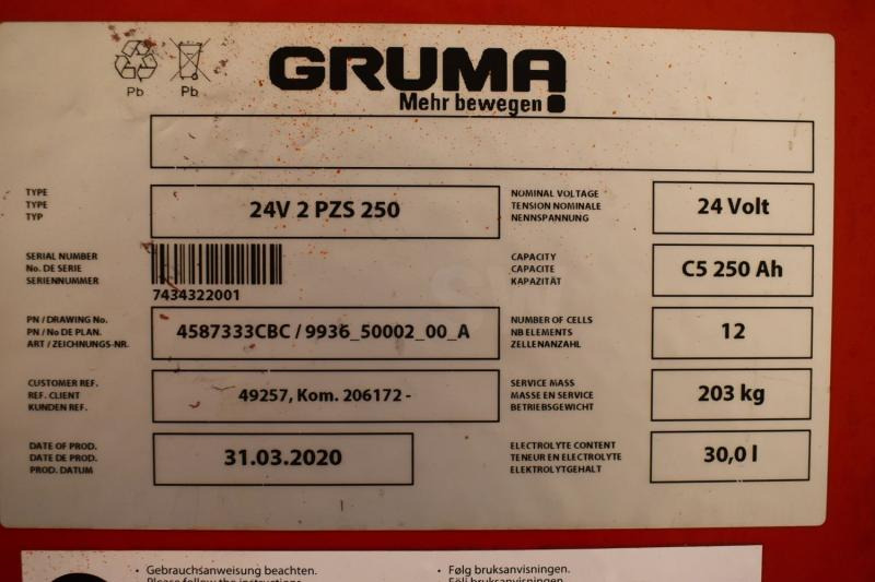 GRUMA 24 Volt 2 PzS 250 Ah - Akumulators - Iekraušanas tehnika: foto 5 GRUMA 24 Volt 2 PzS 250 Ah - Akumulators - Iekraušanas tehnika: foto 5