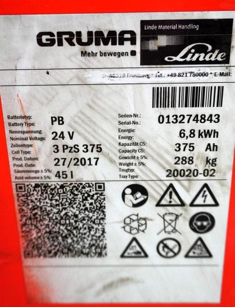 GRUMA 24 Volt 3 PzS 375 Ah - Akumulators - Iekraušanas tehnika: foto 5 GRUMA 24 Volt 3 PzS 375 Ah - Akumulators - Iekraušanas tehnika: foto 5