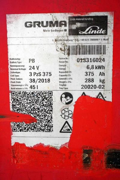 GRUMA 24 Volt 3 PzS 375 Ah - Akumulators - Iekraušanas tehnika: foto 5 GRUMA 24 Volt 3 PzS 375 Ah - Akumulators - Iekraušanas tehnika: foto 5