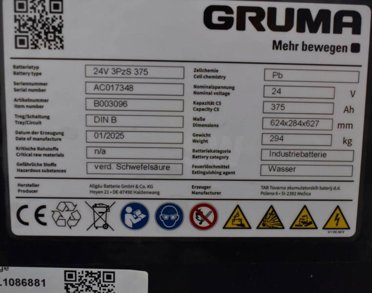 GRUMA 24 Volt 3 PzS 375 Ah - Akumulators - Iekraušanas tehnika: foto 5 GRUMA 24 Volt 3 PzS 375 Ah - Akumulators - Iekraušanas tehnika: foto 5