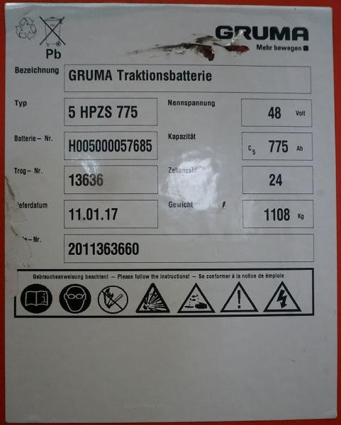 GRUMA 48 Volt 5 PzS 775 Ah - Akumulators - Iekraušanas tehnika: foto 5 GRUMA 48 Volt 5 PzS 775 Ah - Akumulators - Iekraušanas tehnika: foto 5