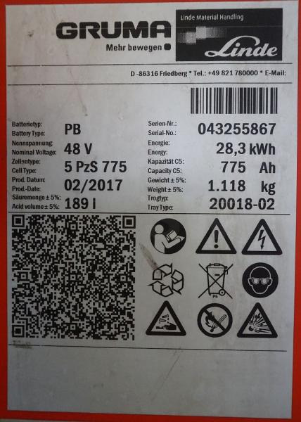 GRUMA 48 Volt 5 PzS 775 Ah - Akumulators: foto 5 GRUMA 48 Volt 5 PzS 775 Ah - Akumulators: foto 5