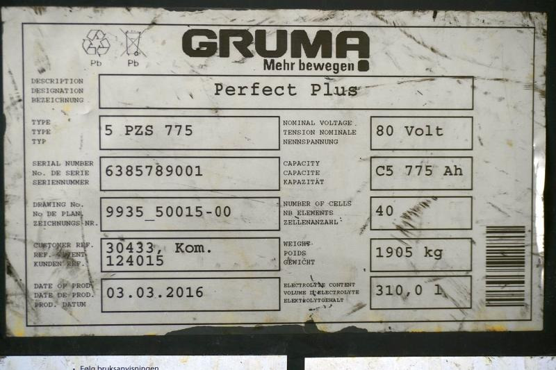 GRUMA 80 Volt 5 PzS 775 Ah - Akumulators - Iekraušanas tehnika: foto 5 GRUMA 80 Volt 5 PzS 775 Ah - Akumulators - Iekraušanas tehnika: foto 5