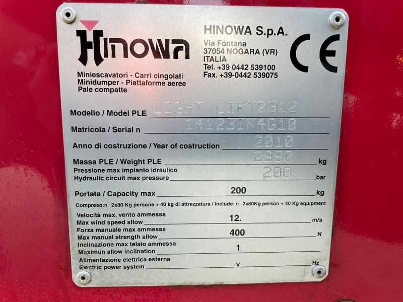 Hinowa Lightlift 23.12 IIIS - Izlices pacēlājs: foto 3 Hinowa Lightlift 23.12 IIIS - Izlices pacēlājs: foto 3
