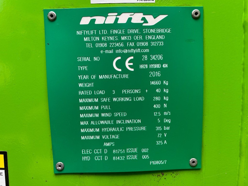 Niftylift HR 28 Hybrid 4x4 - Izlices pacēlājs: foto 3 Niftylift HR 28 Hybrid 4x4 - Izlices pacēlājs: foto 3