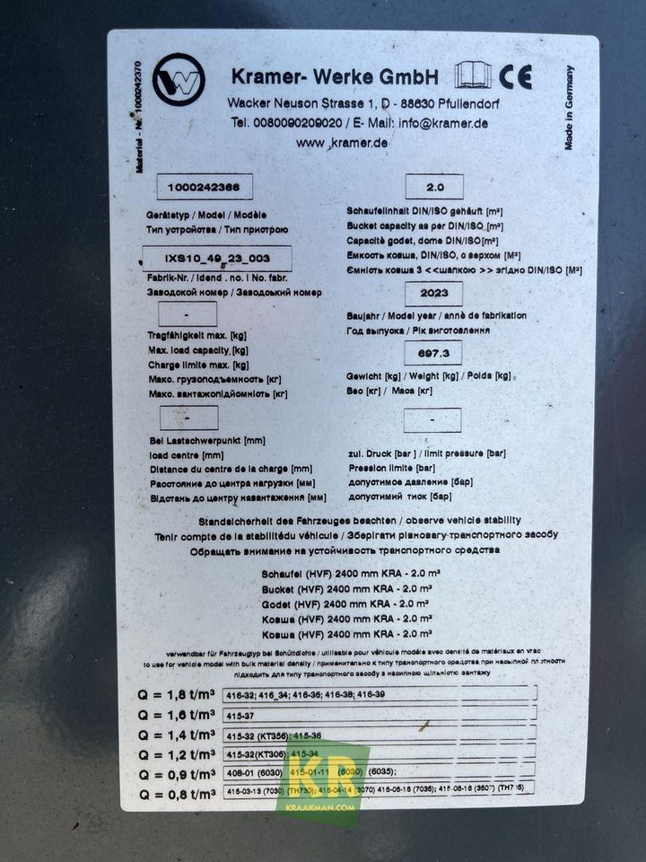 Kramer 2400 HVF GRONDBAK - Iekrāvēja kauss - Celtniecības tehnika: foto 4 Kramer 2400 HVF GRONDBAK - Iekrāvēja kauss - Celtniecības tehnika: foto 4