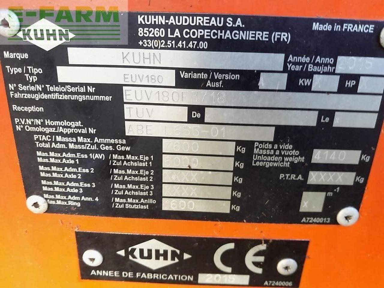 Kuhn euv180 - Fermu aprīkojums: foto 4 Kuhn euv180 - Fermu aprīkojums: foto 4