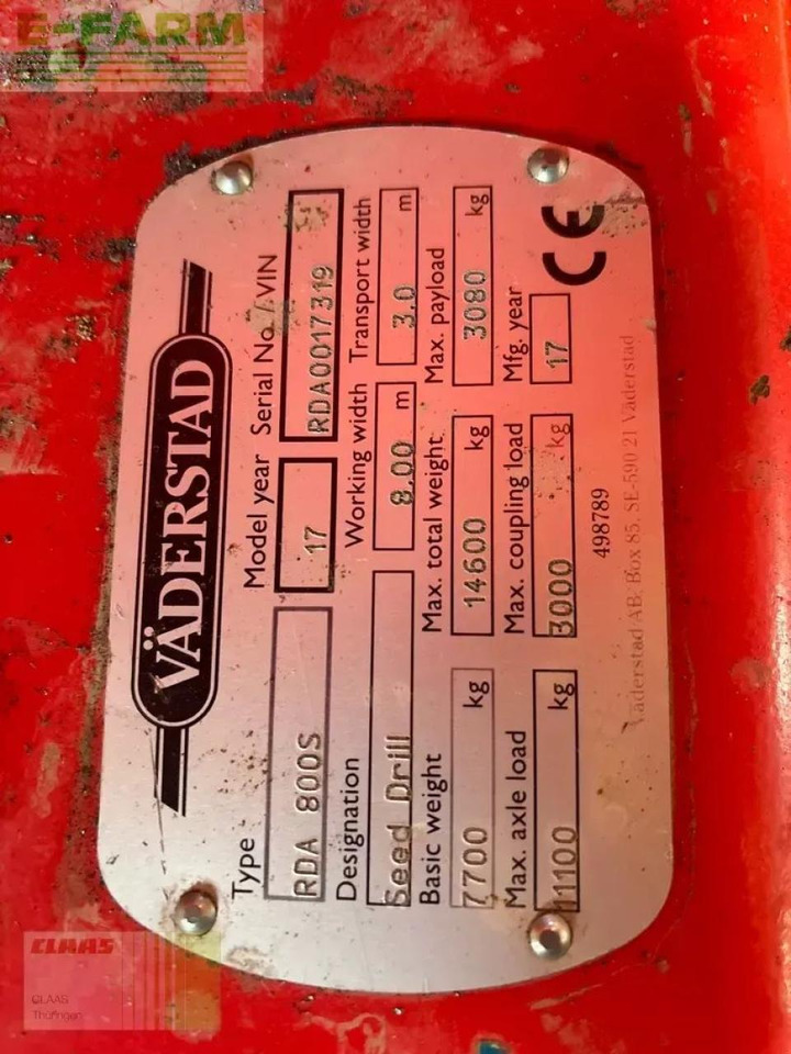 Väderstad rapid rda 800 s - Sējmašīna: foto 3 Väderstad rapid rda 800 s - Sējmašīna: foto 3