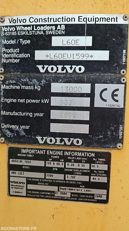 Iekrāvējs CHARGEUR SUR PNEUS VOLVO L60E - L60EV1599 - 1315 HEURES - 2004: foto 7