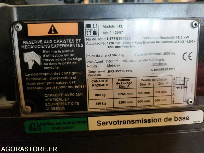 CHARIOT ELEVATEUR DIESEL 3T5 HYSTER H3.5FT - 2007 - 1033 heures - Dīzeļiekrāvējs: foto 2 CHARIOT ELEVATEUR DIESEL 3T5 HYSTER H3.5FT - 2007 - 1033 heures - Dīzeļiekrāvējs: foto 2