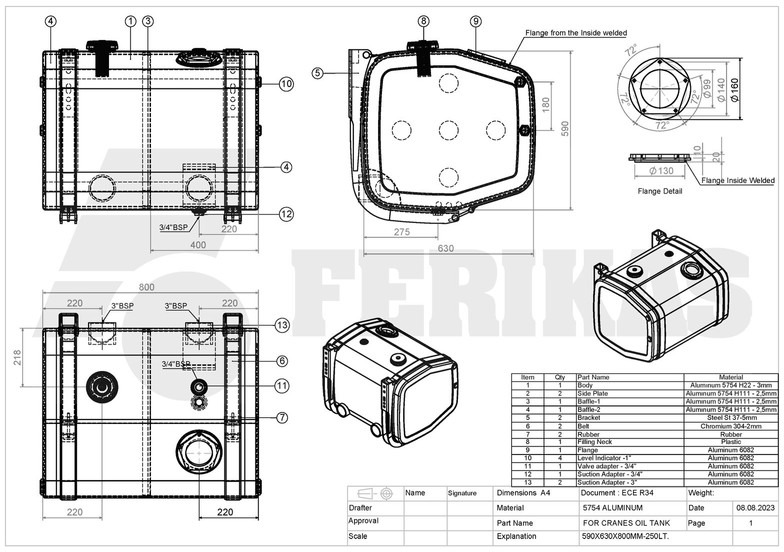 Jaunā Hidrauliskā tvertne - Kravas automašīna Hydraulic aluminum oil tank 250L: foto 8