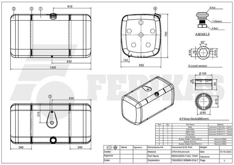 Jaunā Degvielas tvertne - Kravas automašīna Mercedes-Benz aluminum fuel tank: foto 7 Jaunā Degvielas tvertne - Kravas automašīna Mercedes-Benz aluminum fuel tank: foto 7