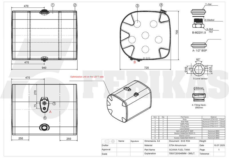 Jaunā Degvielas tvertne - Kravas automašīna Scania New aluminum fuel tank 395L: foto 8