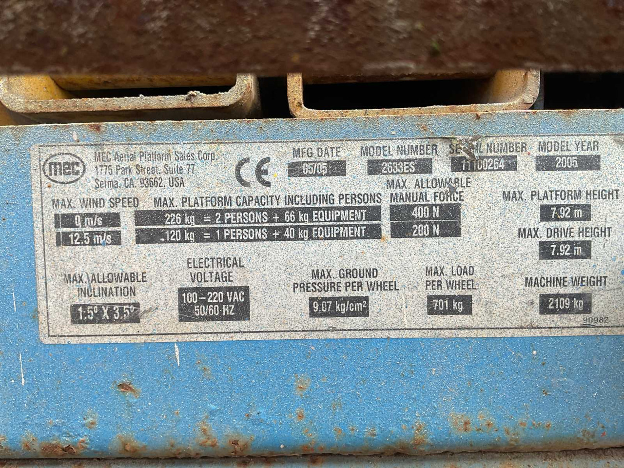 Pacēlājs 2005 - MEC - 2633ES - SCISSOR LIFT: foto 9