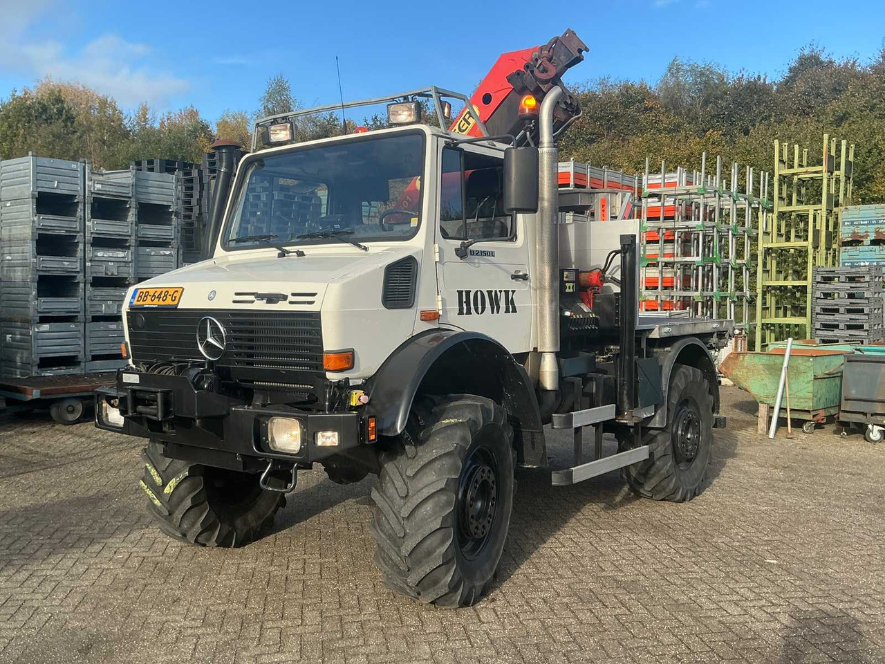 2002 MERCEDES-BENZ UNIMOG U2150L WITH PALFINGER PK 9501 CRANE AND AERIAL PLATFORM - Kravas automašīna: foto 1 2002 MERCEDES-BENZ UNIMOG U2150L WITH PALFINGER PK 9501 CRANE AND AERIAL PLATFORM - Kravas automašīna: foto 1