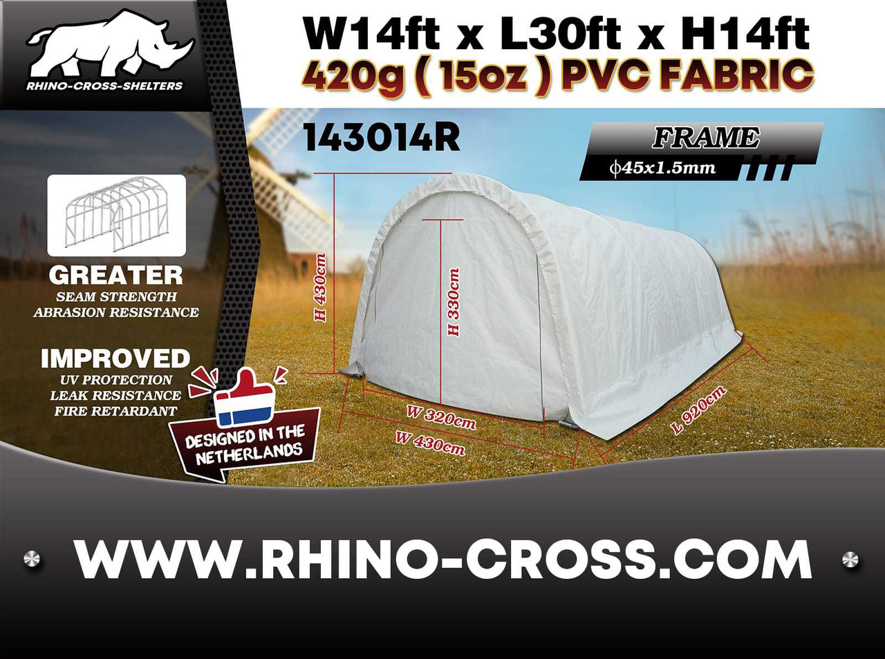 Rhino-Cross-Shelter 143014R - 9,2x4,3x4,3 m - Uzglabāšanas tvertne: foto 3 Rhino-Cross-Shelter 143014R - 9,2x4,3x4,3 m - Uzglabāšanas tvertne: foto 3